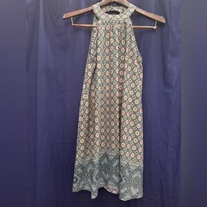 6 Sharp Boho Mosaic Sleeveless Tunic High Neck USA Made Soft Flowing NWOT S